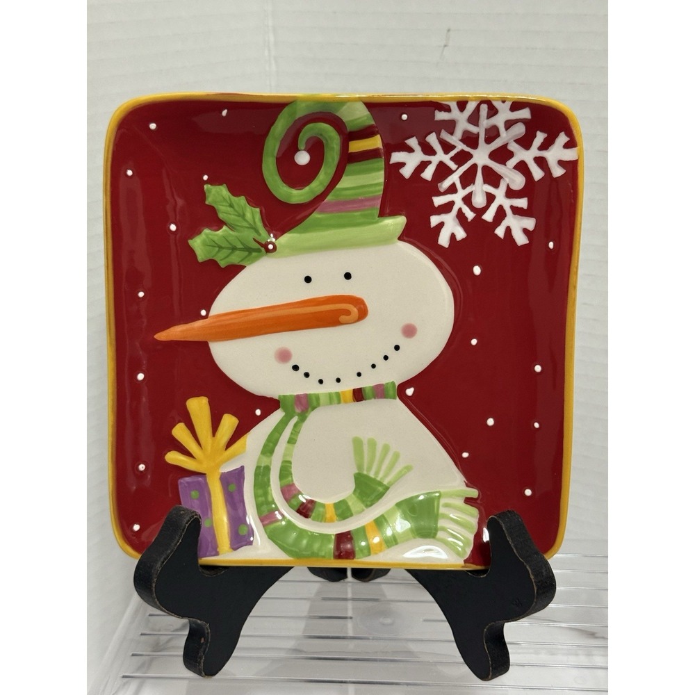 Pier 1 Imports‎ Jolly Holiday Snowman Appetizer Dessert Plate Candy Dish 6" VTG